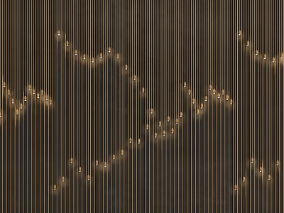 Elegant Golden Vertical Lines With Glowing Dots In Wave Pattern Design 3d model