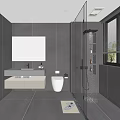 Modern Bathroom Interior With Shower Vanity Toilet Mirror And Ambient Lighting