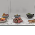 Fresh Fruits Apples Pears And Pink Tomatoes In Bowls And Plate On Light Colored Countertop