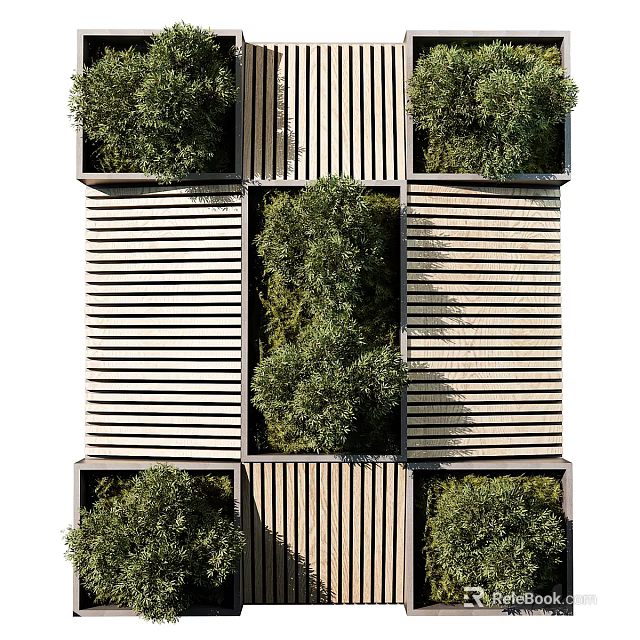 Modern Living Green Wall Design With Wooden Panels And Lush Plants 3d model 