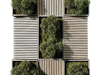 Modern Living Green Wall Design With Wooden Panels And Lush Plants 3d model