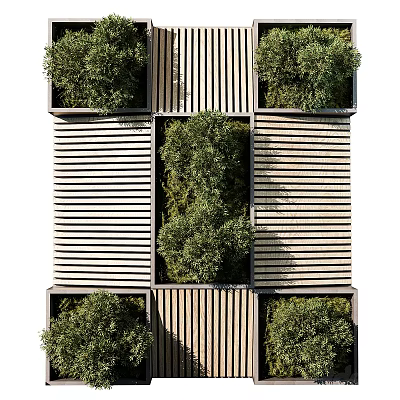 Modern Living Green Wall Design With Wooden Panels And Lush Plants 3d model