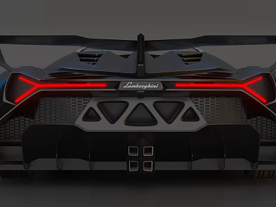 Lamborghini Sports Car Rear End With Red Taillights And Aerodynamic Spoiler Design 3d model