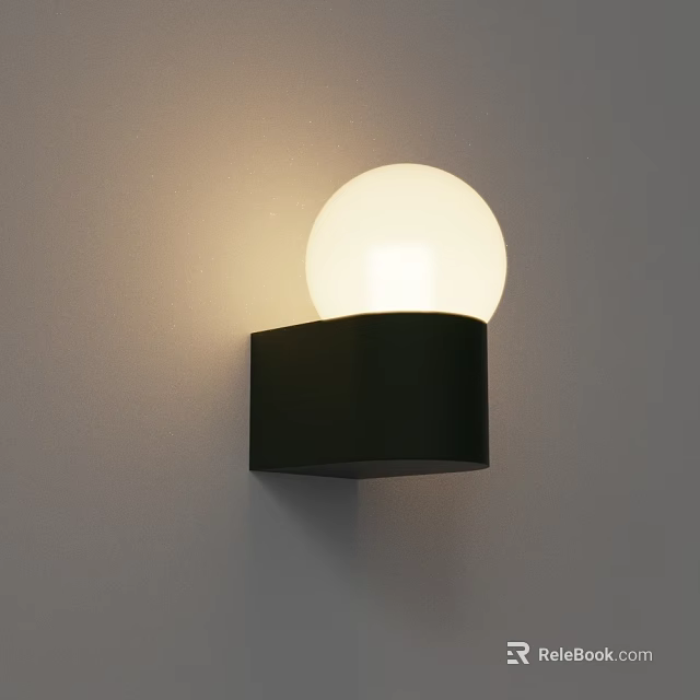 Modern Black Base Wall Light With White Spherical Illuminated Lampshade Mounted On Wall 3d model