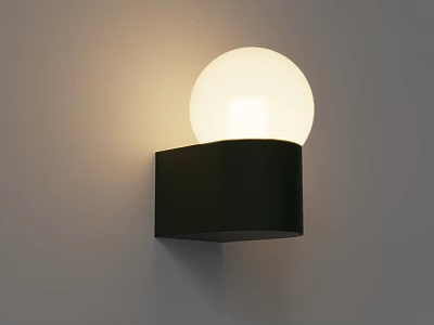 Modern Black Base Wall Light With White Spherical Illuminated Lampshade Mounted On Wall 3d model