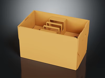 Yellow Paper Household Storage Box With Divided Compartments For Home Organization 3d model