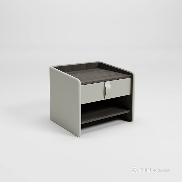 Modern Minimalist Bedside Table With Wooden Top Single Drawer And Lower Shelf 3d model 