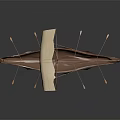 Traditional Wooden Boat With White Sail Prow Decoration Oars And Round Elements On Dark Background