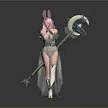 Fantasy Character With Pink Hair Rabbit Ears Green White Outfit And Moon Star Staff
