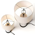 Pair of Modern Table Lamps with White Fabric Shades and Marble Bases