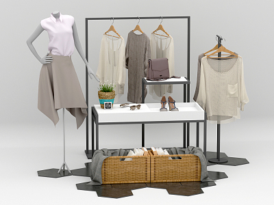 Modern Clothes Hanger Clothing Shoes and Hats Bag Model Basket Combination Display Rack model