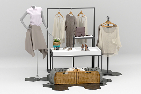 Modern Clothes Hanger Clothing Shoes and Hats Bag Model Basket Combination Display Rack 3d model