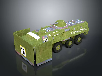 Green Military Tank With Six Wheels VR Markings And Electronic Equipment 3d model