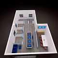 Modern Sorting Station Interior With Blue Partitions Equipment And White Walls