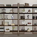 Wooden Shelving Units With Decorative Vases Books Ornaments And Home Decor Items