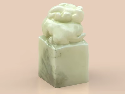Green Jade Animal Sculpture Carving With Square Base And Smooth Texture 3d model