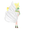 Fantasy Female Character in Green White Dress with Yellow Hair and White Floating Companion Creature