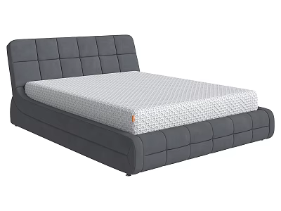 Gray Upholstered Double Bed With Square Tufted Headboard And White Honeycomb Mattress 3d model
