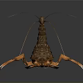Orange Crustacean Like Creature with Large Claws and Multiple Sharp Legs on Gray Gradient Background