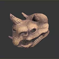 3D Rendered Monster Skull With Horns Eye Sockets And Textured Surface