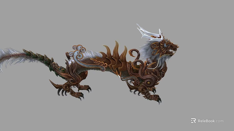 Mythical Flying Dragon With Ornate Design Intricate Scales Claws And Cloud Patterns 3d model