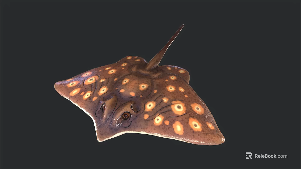 Spotted Stingray Marine Life With Brown Body And Yellow Circular Spots 3d model 