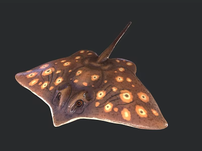 Spotted Stingray Marine Life With Brown Body And Yellow Circular Spots 3d model