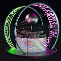 Modern Display Stand With Neon Lights Sphere Decoration And Colorful Bottles Base