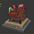 Decorative Household Cauldron Black With Orange Accents Brick Base Metal Handles Green Red Items Inside