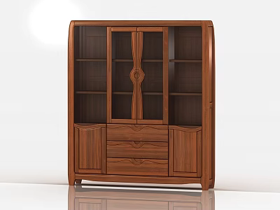 Classic Wooden Bookcase With Glass Doors Decorative Panel Drawers And Cabinets 3d model