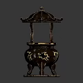 Antique Style Black Decorative Container With Gold Animal Patterns And Tripod Base 3d model
