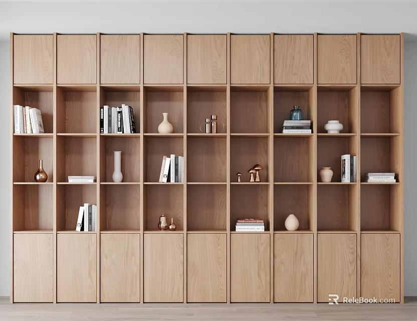 Modern Minimalist Wooden Bookcase With Open Shelves Storage For Books And Decorative Items 3d model 