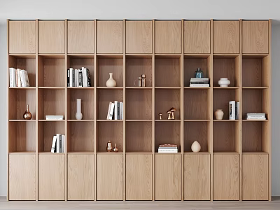 Modern Minimalist Wooden Bookcase With Open Shelves Storage For Books And Decorative Items 3d model