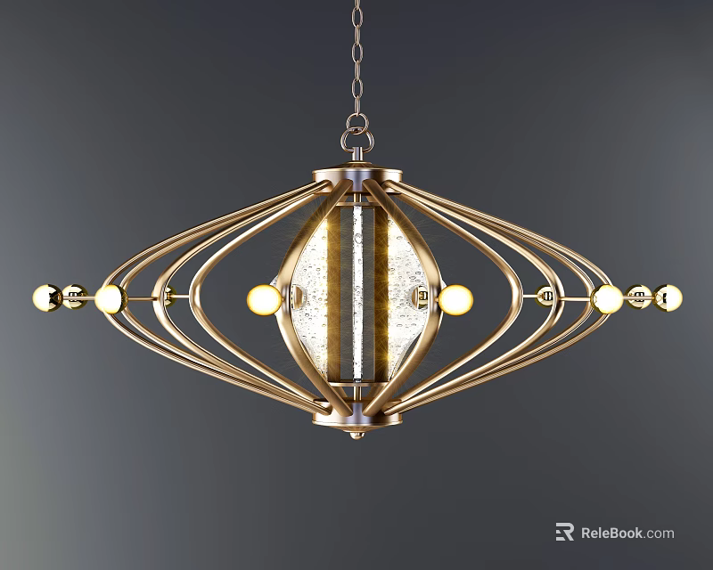 Elegant Modern Chandelier With Golden Metal Frame And Glass Shade Decorative Bulbs 3d model 