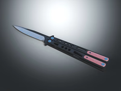Balisong Knife As Tactical Weapon With Black Handle Pink Grip And Metal Blade 3d model