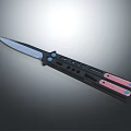 Balisong Knife As Tactical Weapon With Black Handle Pink Grip And Metal Blade
