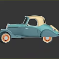 Turquoise Vintage Convertible Car with Beige Top and Orange Wheels