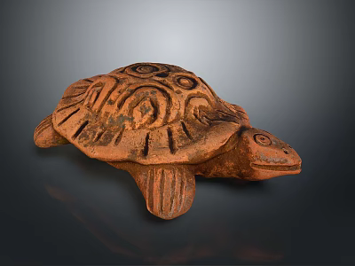 Handcrafted Turtle Shaped Clay Household Item With Intricate Carved Patterns 3d model