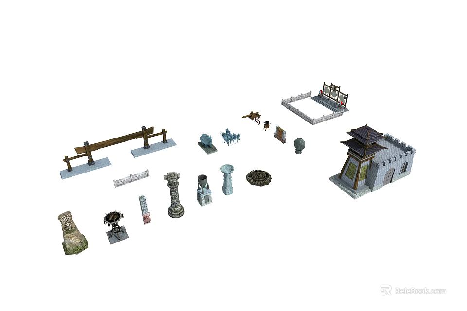 Traditional Architectural Miniature Models With Columns Platforms Railings And Buildings 3d model 