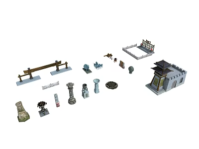 Traditional Architectural Miniature Models With Columns Platforms Railings And Buildings 3d model