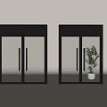 Modern Interior Glass Double Doors With Black Frame And Potted Plant