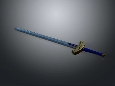 Detailed Decorative Sword With Blue Blade Golden Hilt And Blue Pommel Design 3d model