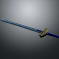 Detailed Decorative Sword With Blue Blade Golden Hilt And Blue Pommel Design
