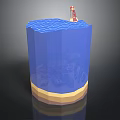 Colorful Aquatic Animals Swimming in Blue Wavy Water with Layered Bottom and Red Lighthouse