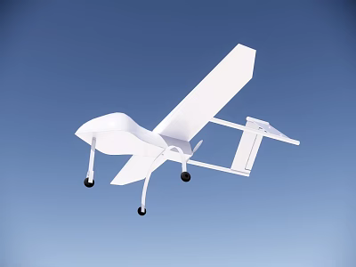 White Fighter Jet Flying in Blue Sky with Extended Wings and Landing Gear 3d model