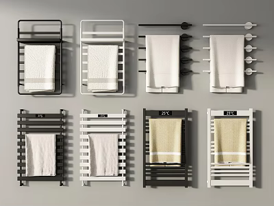Bathroom Accessories Various Style Towel Racks In Black And White With Towels 3d model