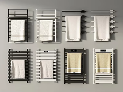 Bathroom Accessories Various Style Towel Racks In Black And White With Towels 3d model