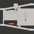 Beige Industrial Machine with Square Feeding Hopper Red Yellow Buttons and Wheels