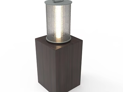 Modern Floor Lamp With Wooden Cube Base And Metal Mesh Shade Emitting Warm Light 3d model