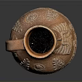 Antique Terracotta Vase With Intricate Carved Patterns And Decorative Handle Displayed On Dark Background